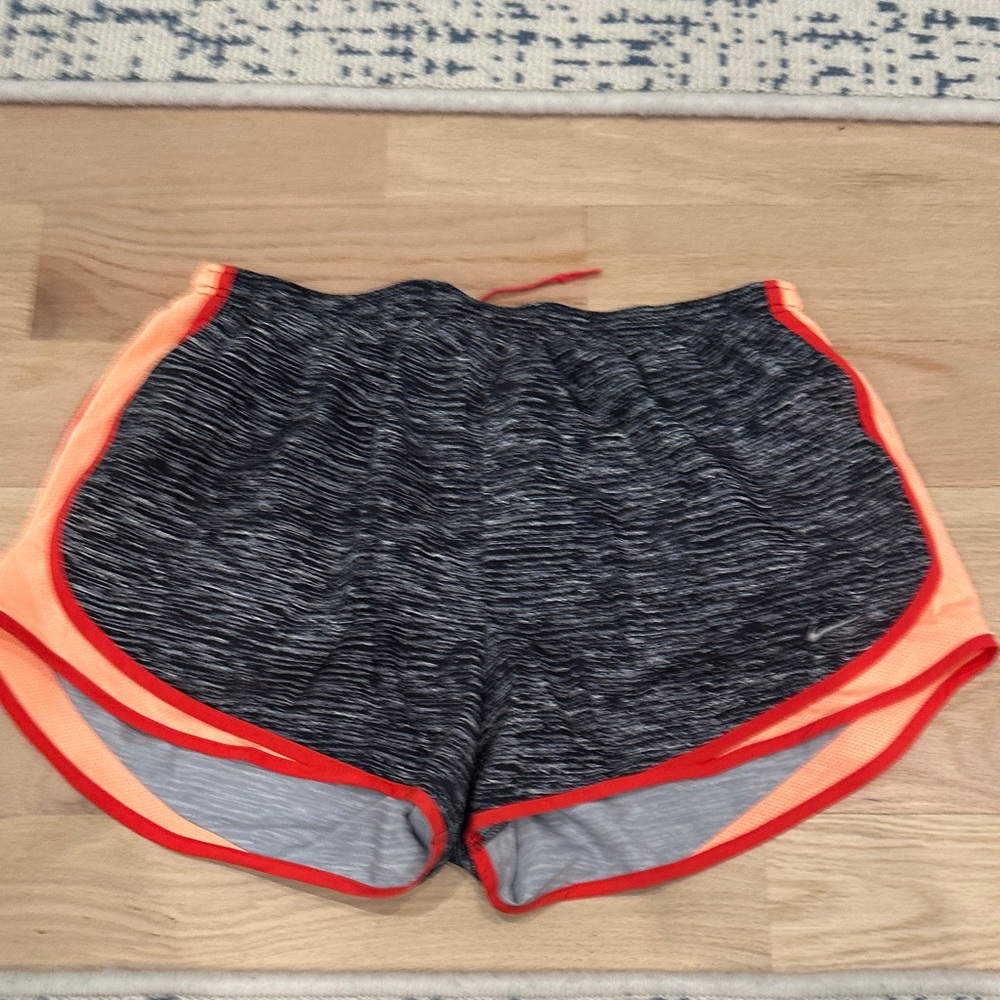 Nike Women's Black Space-Dye Athletic Shorts with Bright Orange Trim
